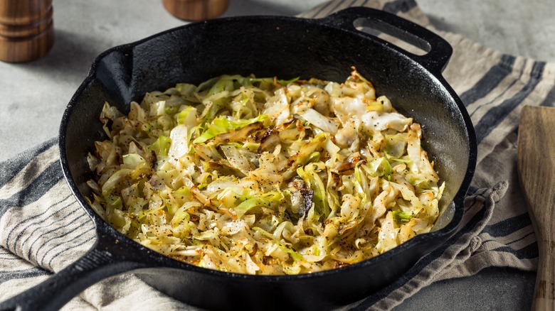 fried cabbage in a skillet