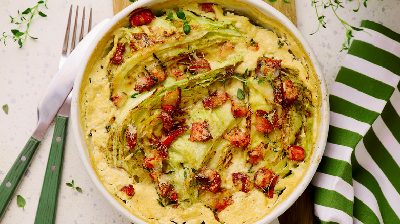 bowl of bacon and cabbage gratin