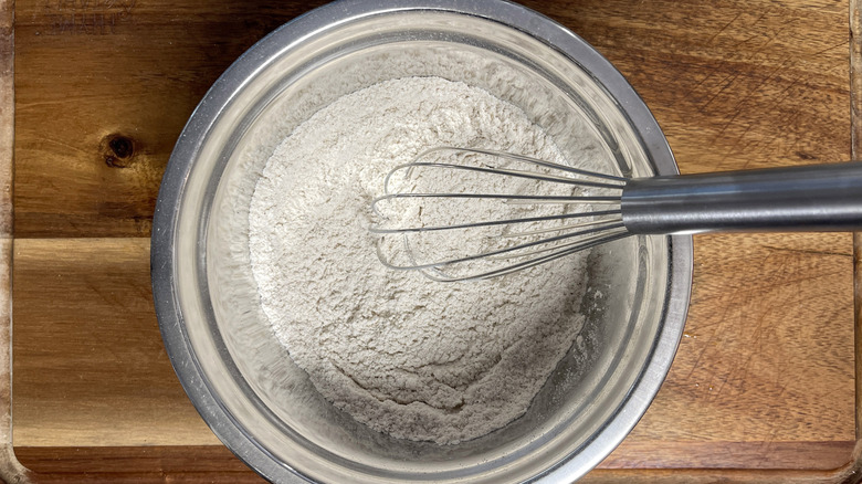 whisking dry waffle batter ingredients