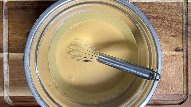 whisking wet waffle batter ingredients