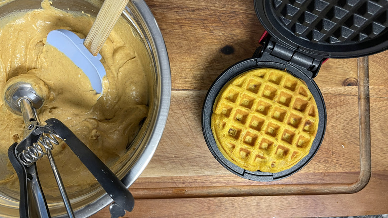 cooked waffle in iron