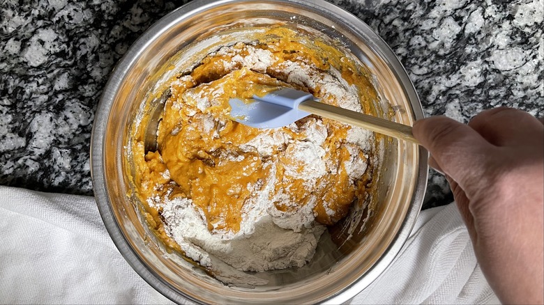 pumpkin donut batter in bowl