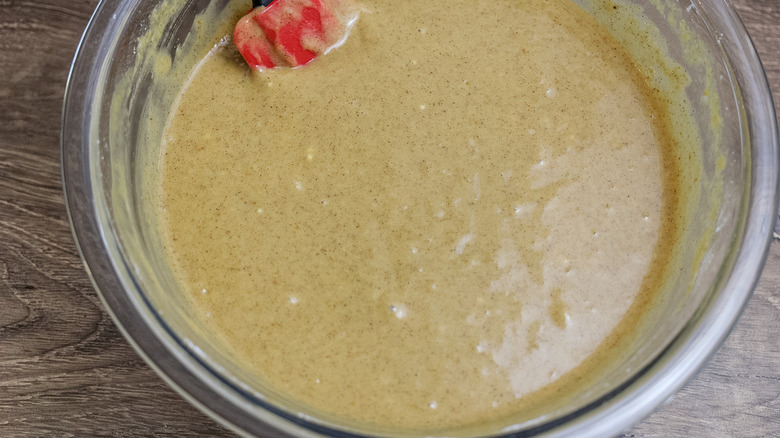 pumpkin muffin batter in bowl