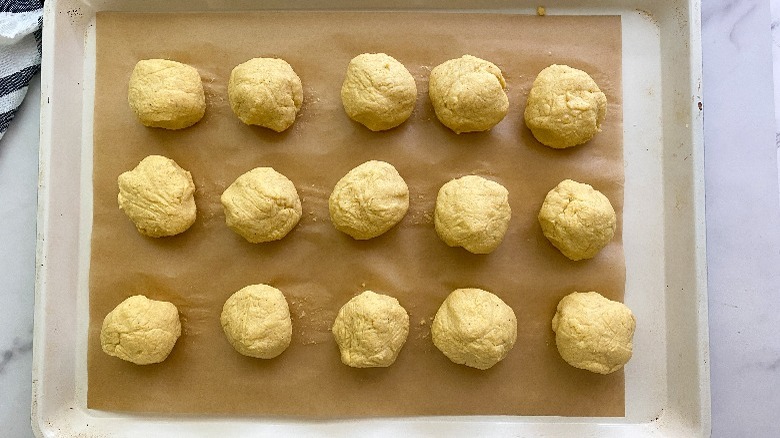 pupusa dough on baking tray