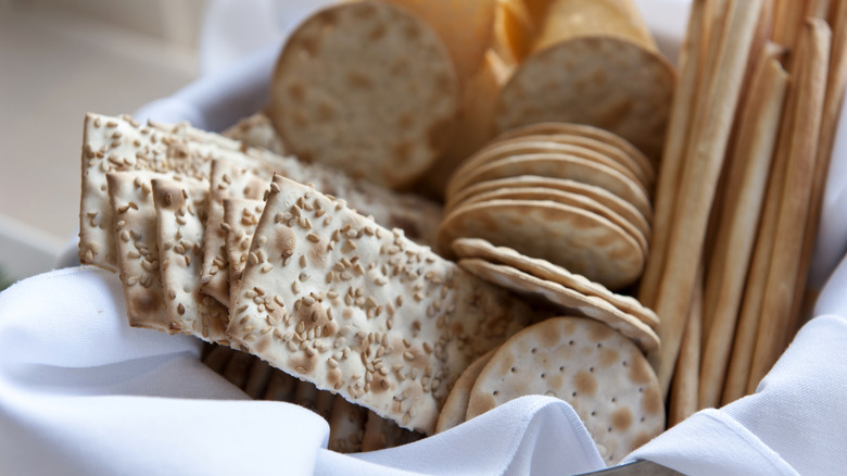 assortment of crackers in basket