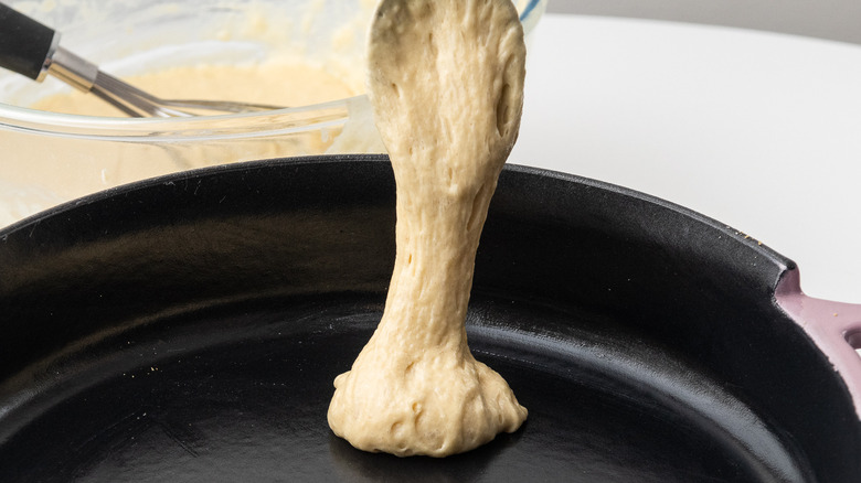 scone batter spoonful on pan