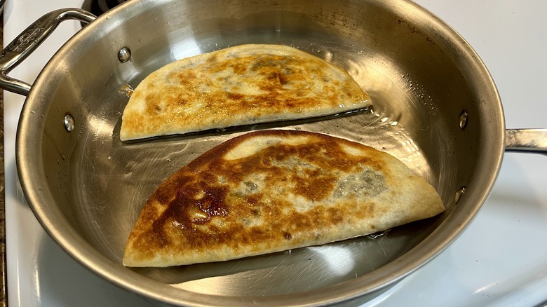 browning quesadillas in skillet