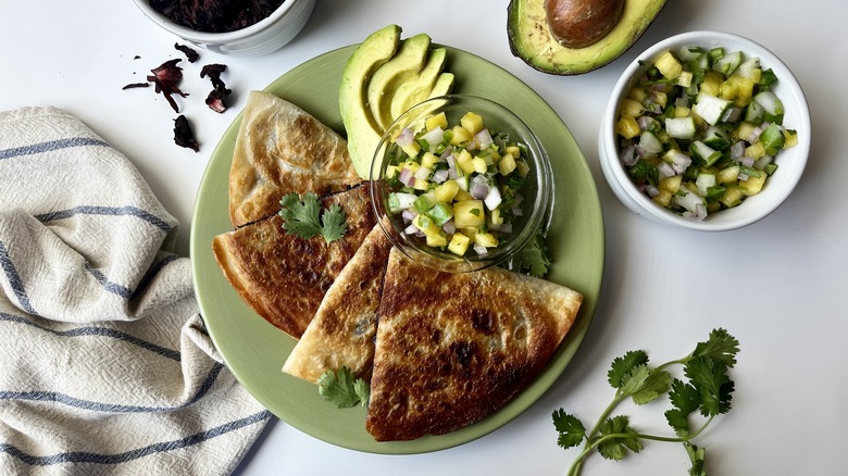 hibiscus quesadillas with pineapple salsa