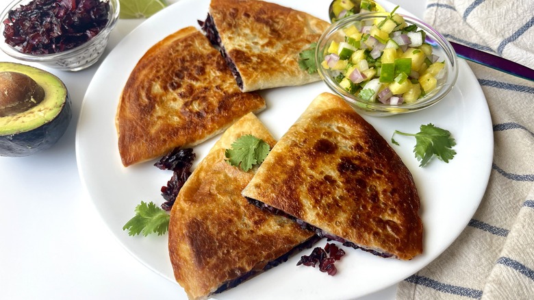 hibiscus quesadillas with pineapple salsa