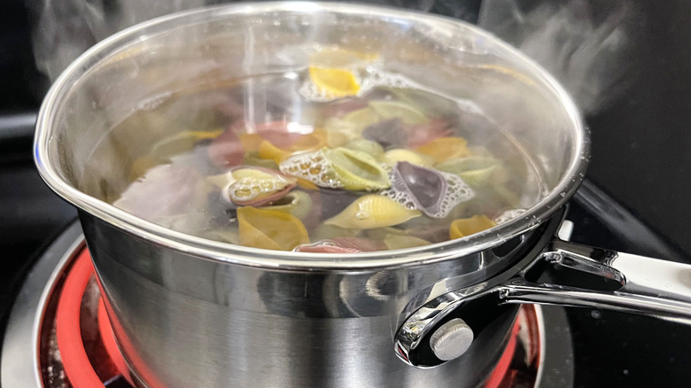 pasta cooking in boiling water