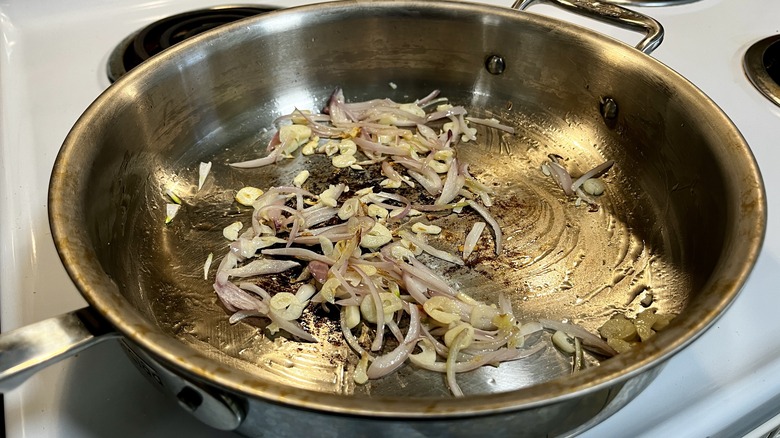 shallots and garlic in skillet