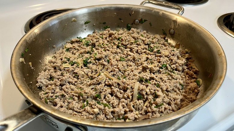 cooked ground chicken with basil