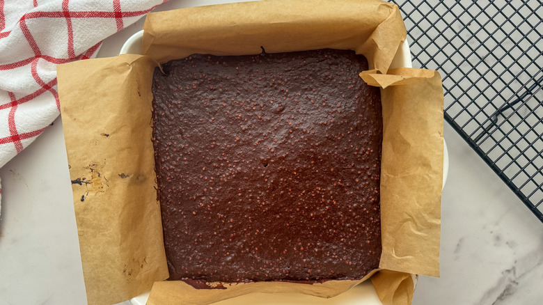 cooked brownies in pan