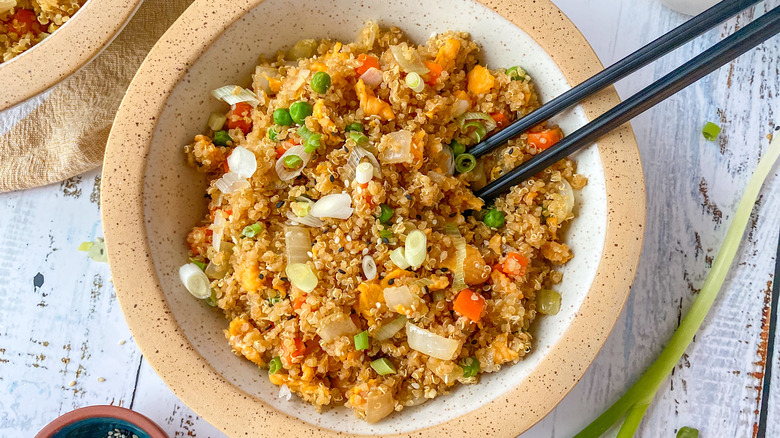 quinoa fried rice in pan