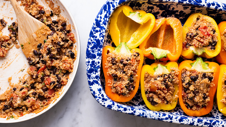filling bell peppers with quinoa mixture