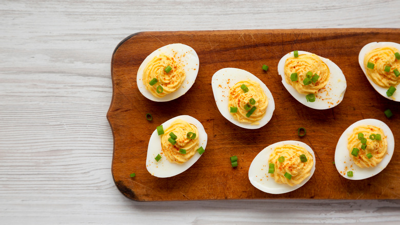 deviled eggs on platter