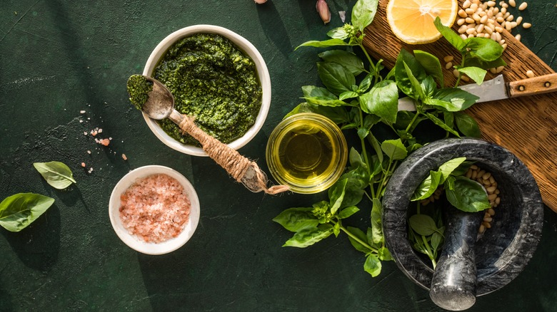 Ingredients for making pesto 