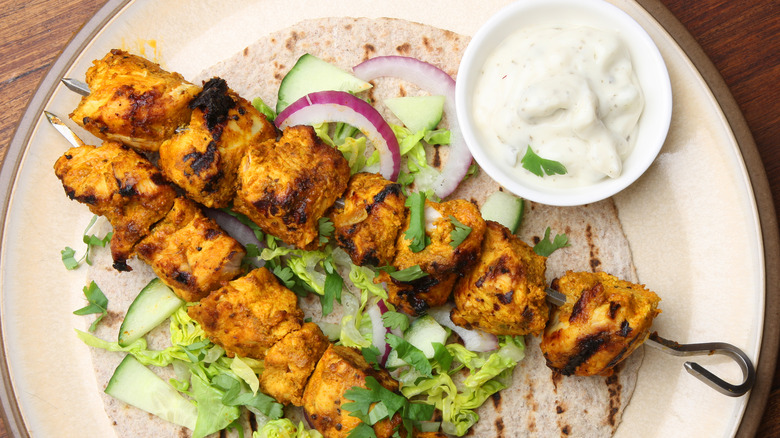 meat skewers with raita