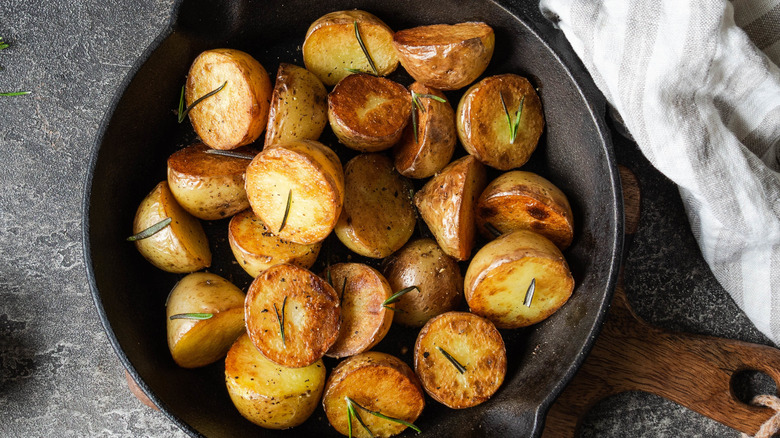 Aerial shot of roasted potatoes