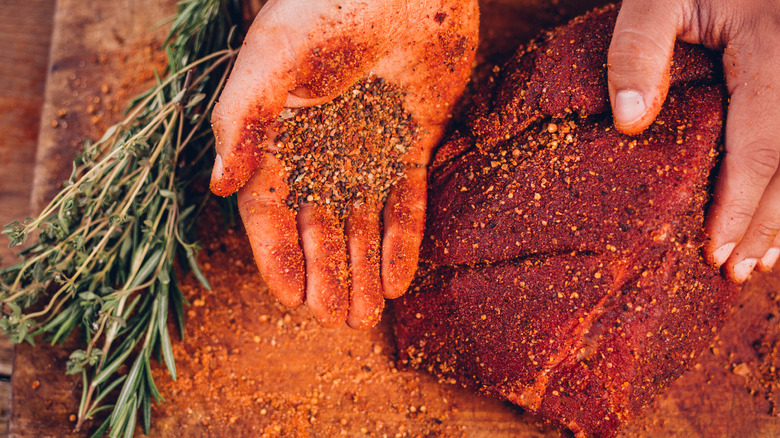 Hand with barbecue rub