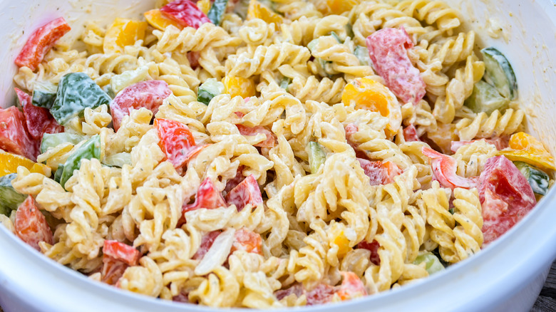 Dressed pasta salad with vegetables