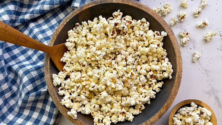 popcorn in wooden bowl