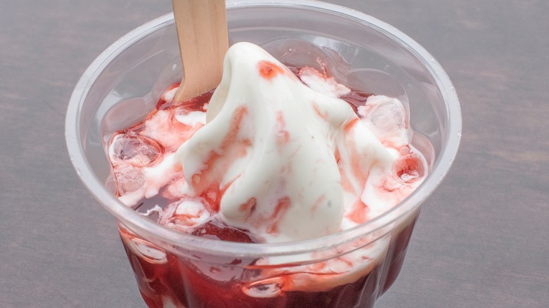 Strawberries in syrup ice cream