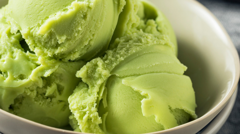 Green ice cream in bowl