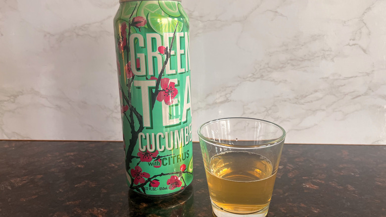 Arizona tea can with glass