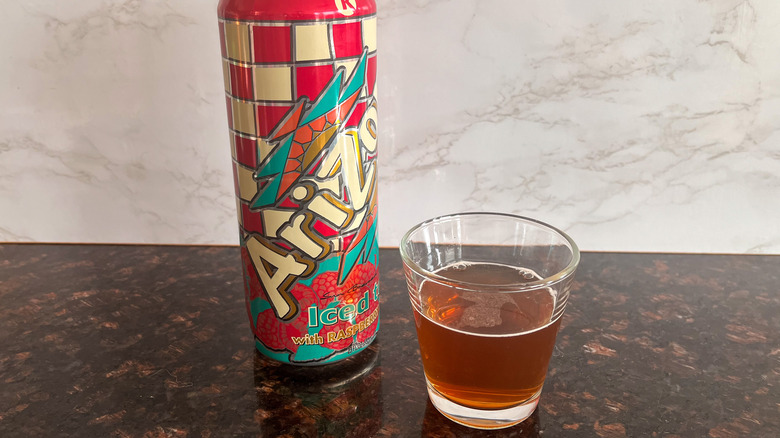 Arizona tea can with glass