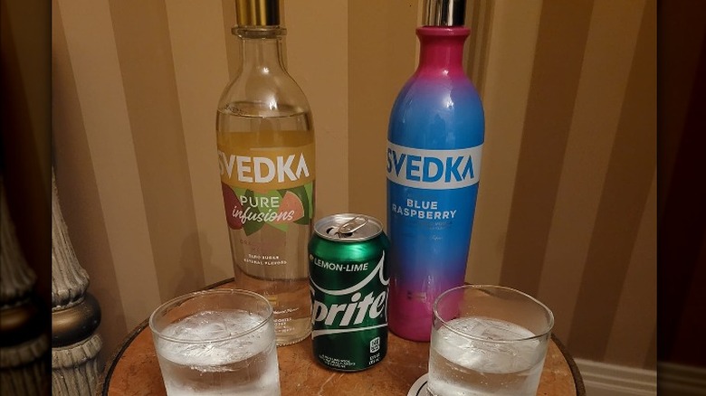 Vodka bottles and soda