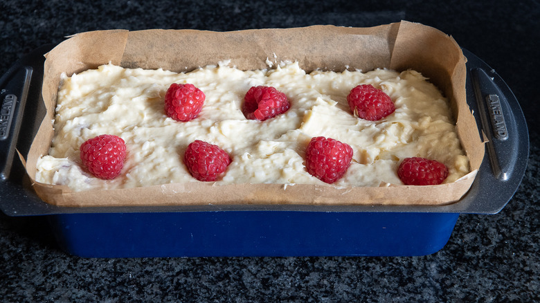 raspberry coconut cake in pan 