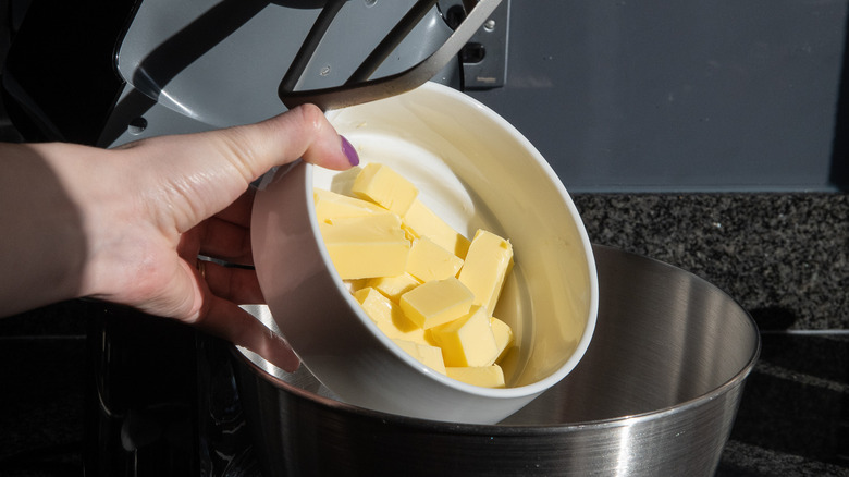 butter in mixing bowl 