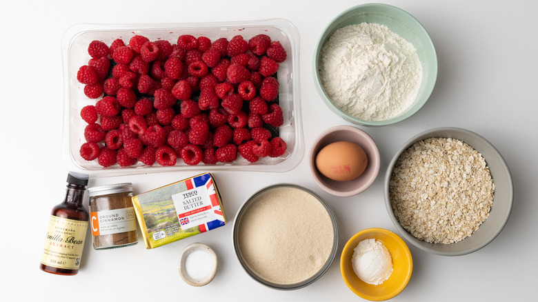 Ingredients for raspberry oatmeal bars