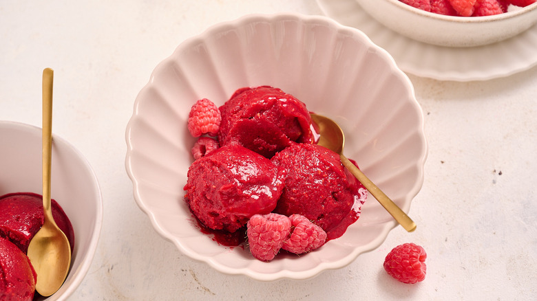 raspberry sorbet in a bowl