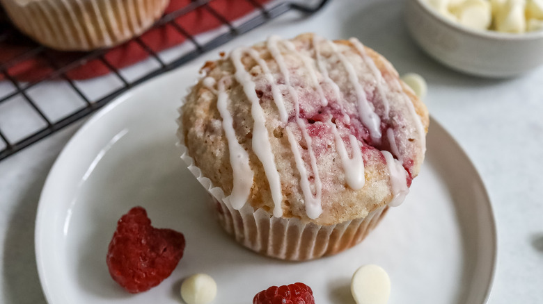 raspberry muffin on plate