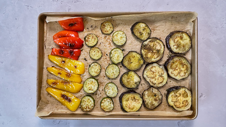 roasted veggies on sheet tray