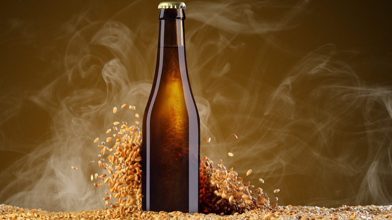 smoked grains and a bottle of beer