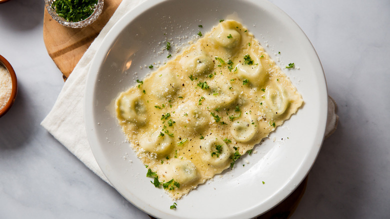 French ravioli on white plate