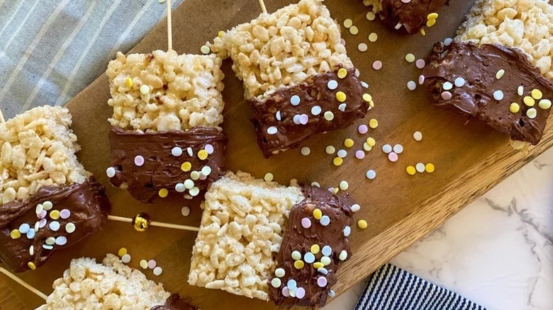 Rice Krispies treats with chocolate coating