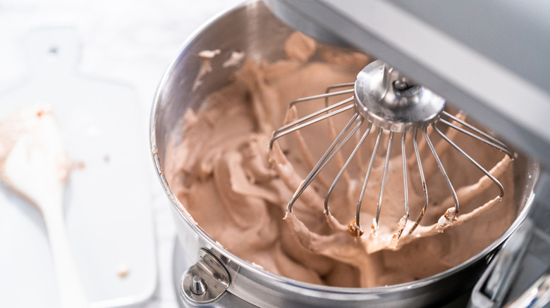 whipping chocolate ice cream in a stand mixer