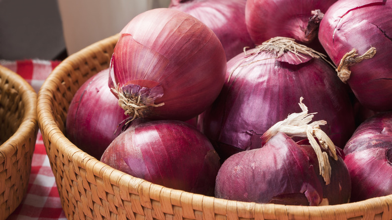 basket of red onions