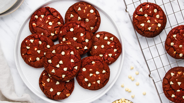 red velvet cookies on plate 