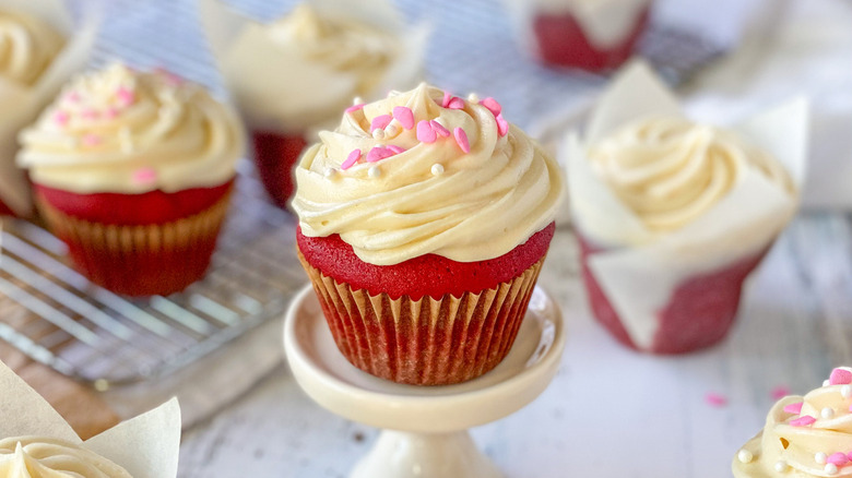 red velvet cupcakes with sprinkles