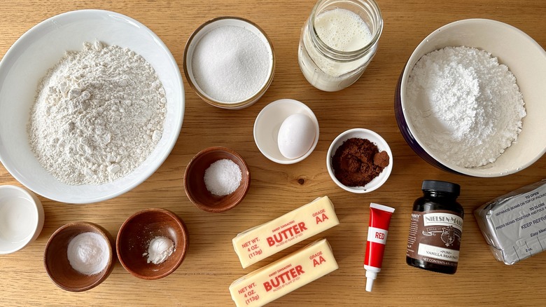 Ingredients for red velvet whoopie pies