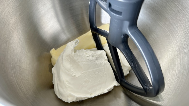 Cream cheese and butter in bowl