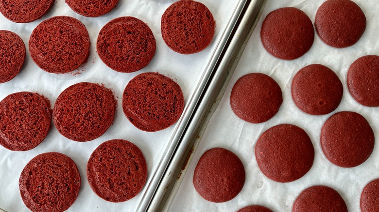 Flipped red velvet whoopie pies