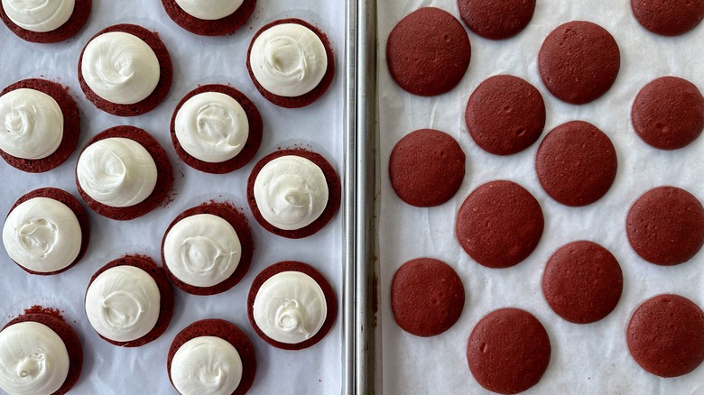 Whoopie pies topped with frosting