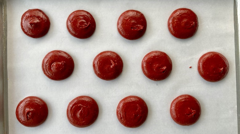 Piped red velvet whoopie pies