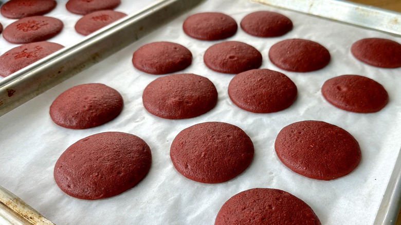 Baked red velvet whoopie pies